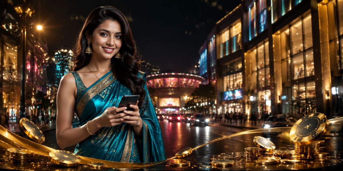 Woman in saree using mobile phone for casino betting on MG Road Bangalore